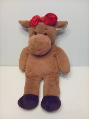 Build A Bear Holly Moose 17" Brown Plush Stuffed Animal Reindeer Red Bow BABW